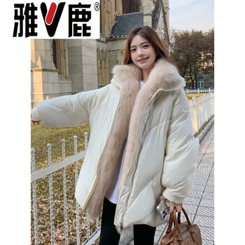 Yalu 2026 winter style 95 goose down jacket for women small design thick fox fur splicing down jacket goose goose down jacket 95% white goose down women's off-white_ fur collar detachable s_ under 106 jin