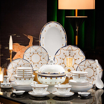 Tuli jingdezhen white porcelain dish set chinese style fulu exquisite porcelain tableware high white clay home moving gift xingyi xihua exquisite leather suitcase brocade box 40-piece set