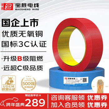 Baosheng wire zb-bvr2.5 square wire national standard bvr multi-strand wire household decoration wire single-core multi-strand copper core wire coiled wire 100 meters red live wire