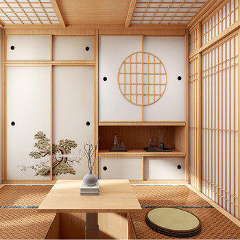 The middle shopkeeper pure solid wood whole house customized tatami floor tea room study bedroom children's room bed wardrobe integrated japanese style japanese room red oak