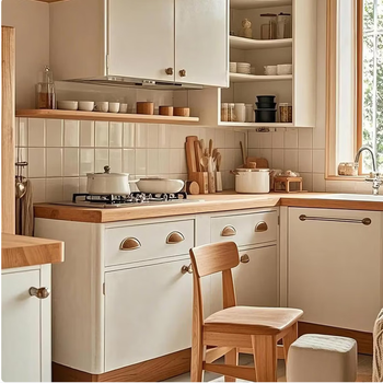 Wen yijia mengxin cream style kitchen cabinets solid wood log style whole house cabinet furniture factory direct sales store manager cream style kitchen cabinets