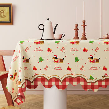 Fantasy new year tablecloth no-wash theme tabletop decoration cloth red tablecloth cute christmas special-shaped upgraded pvc waterproof and oil-proof no-wash 140x140cm