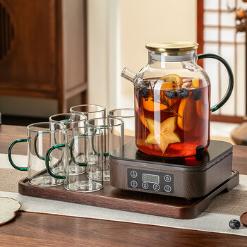 Cristalglass mulled wine glass set, winter household high-value, large-capacity glass wine kettle, heat-resistant and explosion-proof red wine cooking utensils, green teapot 1800ml + smart electric ceramic stove