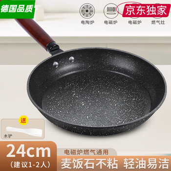 Zwilling (zwilling) german quality medical stone pan, non-stick pan, special iron pan for breakfast, pancakes, eggs and steak, electromagnetic, upgraded solid wood handle -/no cover/comes with wooden spatula 24cm