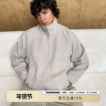 Haonanhuang 55% wool and cashmere blended soft waxy velvet stand-up collar micro-loose zipper jacket gorgon gray m