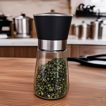Tuojin german imported quality grinder stainless steel manual grinding bottle household glass seasoning bottle pepper grinder kitchen black short model