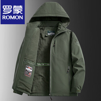 Romon fleece jacket for men in autumn and winter, thickened jacket, warm cotton coat, large size outdoor jacket, windproof and waterproof workwear cotton coat, military green l