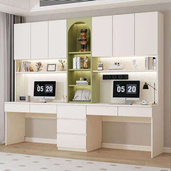 Yusenyi computer desktop table solid wood desk bookshelf integrated table bedroom home double student writing table size and material customization