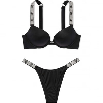 Victoria's secret rhinestone decorated simple bra comfortable underwear set women's black suit (black) s 34b+(75b+s)