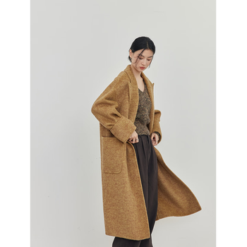 Chalamon zhao liying's same style, winter in zurich, camel velvet mid-length double-sided woolen coat, autumn yellow s
