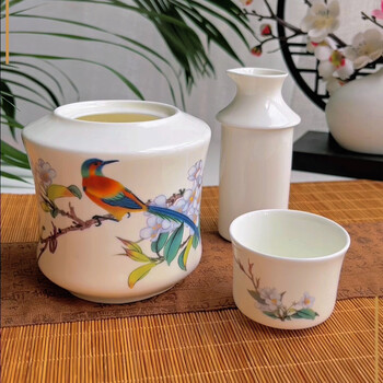 Houhai erliang bone china wine warmer wine jug set hot wine jug yellow wine cup household old-fashioned ceramic chinese liquor wine set erliang xishang branch wine jug three-piece set