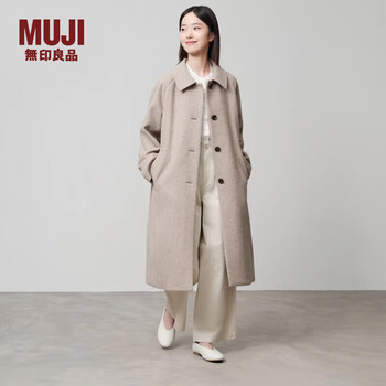 Muji women's wool mixed stand collar coat woolen coat mid-length women's winter jacket women's bd0z6a4a light beige l (165/88a)