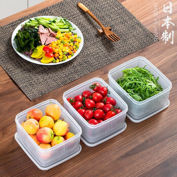 Home katei story japan imported refrigerator crisper food sealed freezer box microwave heating lunch box kitchen storage box with drain rack 1.1l