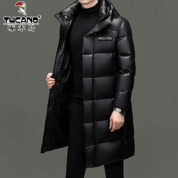 Woodpecker high-end black gold mid-length down jacket for men over the knee in winter thickened and warm glossy 90 duck down cold-proof warm jacket 98188 glossy m 170