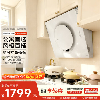 Boss household range hood small apartment side suction exhaust range hood white small size first class energy efficiency trade-in 21a6h can be equipped with stove gas stove
