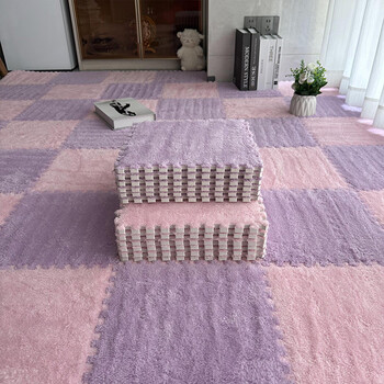 Fantasy plush spliced carpet girls' bedroom bedside blanket style removable and washable room large area full cover can be cutted floor mat pink purple 30x30x1.0cm thick 10 pieces