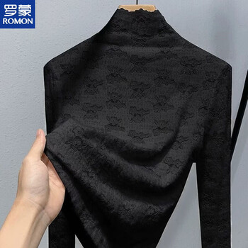 Romon plush brushed lace t-shirt bottoming shirt for women autumn and winter new style fashionable and western style inner warm top black lace single layer s