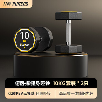 Fan teng pure steel electroplated dumbbells men's fitness household rubber-coated anti-slip dumbbells gym commercial female dumbbell training equipment solid pure steel dumbbells 10kg pair ten-sided style