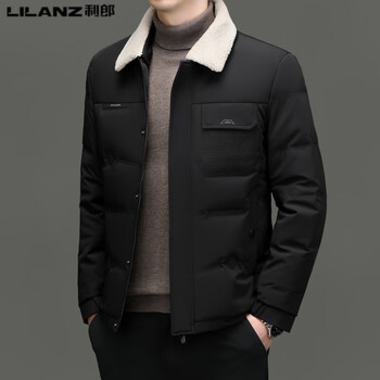 Lilang shopping mall's same style men's fur collar down jacket men's winter new business casual mid-lapel warm and thickened jacket black 66087 2xl 185 recommended 160-175 catties