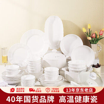 Shunxiang ceramics pure white bowl and dish set household bowls simple tableware complete set housewarming bowl plate high temperature underglaze color porcelain pure white underglaze color 12 person food 67-piece set