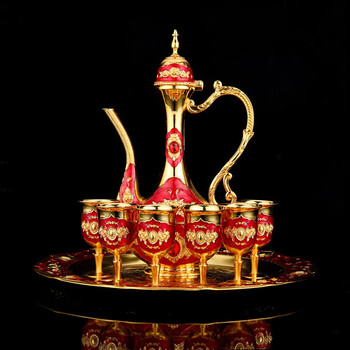 Jingyan european style hip flask household white wine wine set creative wine glass white wine cup set light luxury old hip flask russian ornaments gold and red roses (flat pot)