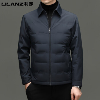 The same style of men's down jacket from lilanx shopping center in winter new thin business casual lapel medium dad wear light down jacket 82516 blue m size 170 (recommended 90-110 pounds)