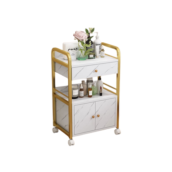 Yusen yiyuan trolley storage rack nail art and hairdressing medical beauty tool storage cart rotating cart gold frame white stone pattern drawer with cabinet package 1
