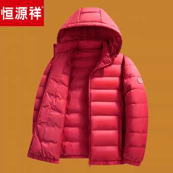 Hengyuanxiang 2026 autumn and winter new men's short down jacket three-proof 90 velvet warm lightweight couple rib jacket p15 red m _90-110 catties wear
