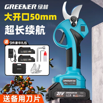 Green forest electric scissors to cut branches 9-piece set rechargeable fruit tree garden pruning pruning shears gardening shears iron sheet two electric