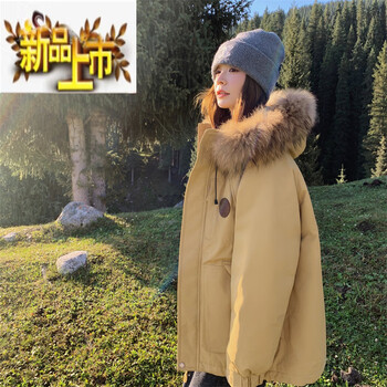 Chujing goose yellow fur collar hooded jacket parka for women winter 2025 new fashion temperament white duck down jacket yellow m (recommended within 115 catties)