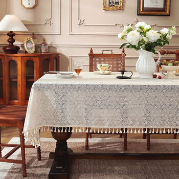 Mufan (mufan) french lace tablecloth ins cream style coffee table cover japanese style living room square tablecloth tablecloth high-end tablecloth warp knitted yarn tablecloth fog shadow embossed-tassel 90*220cm