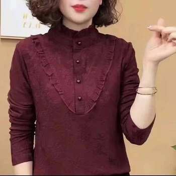 Factory direct sales new autumn and winter thickened and velvet long-sleeved long-sleeved and versatile age-reducing bottoming shirt, purple 5xl (recommended 155-170 pounds)