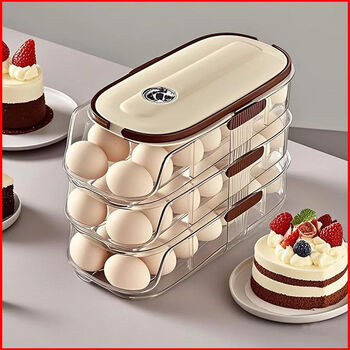 Jiaojing rolling egg carton household refrigerator crisper egg finishing side door food grade multi-layer storage box 3 layers 2 rows large + can hold 42 eggs