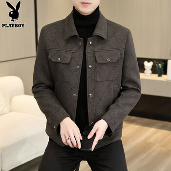 Playboy (playboy) men's jacket 2026 spring and autumn new casual fashion young and middle-aged tops lapel jackets men's tops khaki l 175 recommended 120-140 catties