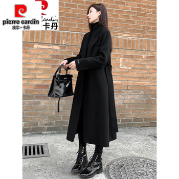 Pierre cardin double-sided cashmere coat women's mid-length 2025 winter new korean style high-end knee-length black woolen coat s recommended within 108 catties