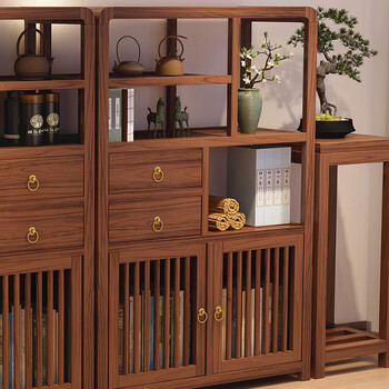 Maitusen new chinese style bogu rack display cabinet solid wood partition simple modern storage rack tea room duobao pavilion bookshelf tea cabinet south american walnut color duobao pavilion left cabinet
