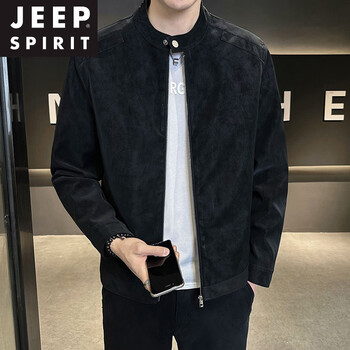 Jeep spirit suede jacket men's 2025 autumn and winter new style motorcycle jacket stand collar men's top black (spring and autumn style) 4xl