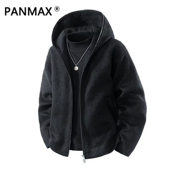 Panmax autumn and winter fashionable hooded jacket, trendy and versatile men's casual thickened warm jacket, black xl, recommended 145-165 catties