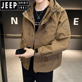 Jeep spirit2025 new jacket jacket men's spring and autumn new hooded jacket men's handsome american casual workwear top fashion dark khaki spring and autumn style m 90-110 jin
