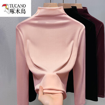 Woodpecker (tucano) high-end purple gold velvet top, noble and stylish inner half turtleneck women's autumn and winter bottoming shirt 2025 new style pink s recommended 80-100 pounds b
