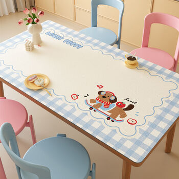 Fantasy dining table mat insulation mat desktop mat coffee table tablecloth mat silicone plaid skateboard dog cartoon pastoral style 90x140cm rag to wipe