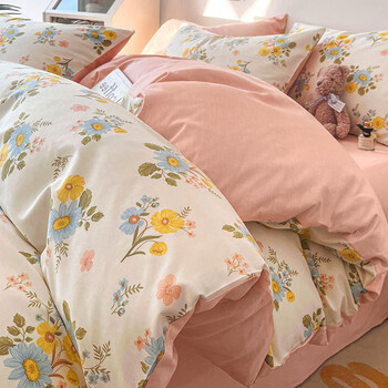 Wing fantasy 2025 new bed four-piece set, cotton summer floral quilt cover, single quilt cover, fitted sheet, bedding three-piece set, m cold dew golden cinnamon powder bed sheet model, four-piece bed sheet model, customized model (note suitable for 180