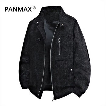 Panmax autumn and winter new fashionable men's stand collar jacket solid color casual versatile loose comfortable jacket obsidian black m recommended 90-110 catties