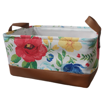 Yusenyi cotton and linen canvas storage basket fabric wardrobe clothing storage basket thickened foldable washable storage box sundries big red flower spelling length 31x width 22x height 14cm