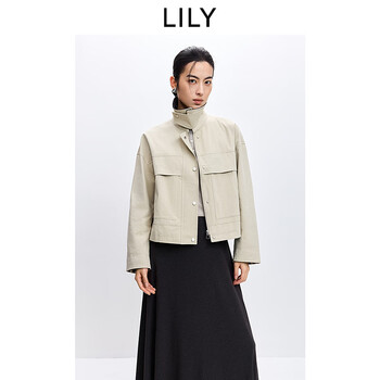 Lily2026 spring new women's cotton contrast lapel plaid casual commuting khaki work jacket 717 khaki s