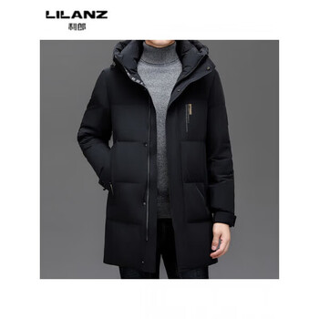 Lilanz new men's down jacket winter mid-length thickened warm winter business casual hooded high-end jacket black 816 14xl (190)