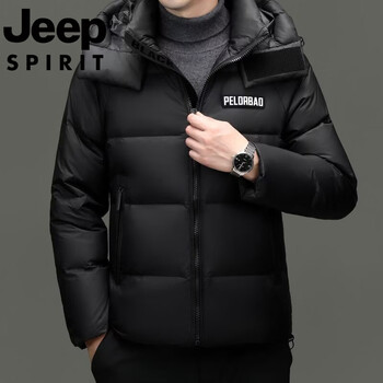 Jeep jeep international brand men's down jacket winter 2025 new thick warm loose hooded casual jacket men's down jacket - black m recommended 95-110 catties