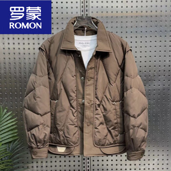 Romon's new lapel thin down jacket men's winter warm japanese white duck down jacket casual handsome thickened top brown m