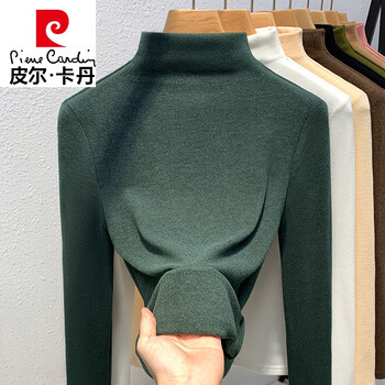 Pierre cardin half turtleneck imitation silk velvet bottoming shirt for women winter 2025 new warm inner layer can be worn outside black top dark green half turtleneck double-sided velvet 3xl recommended 140-150 pounds