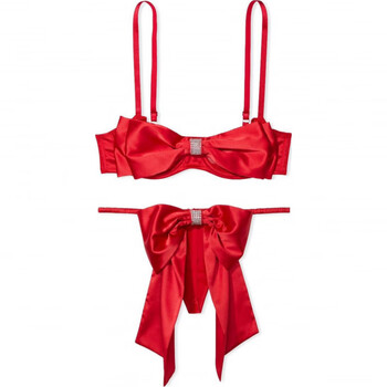 Victoria's secret new year's gift solid color bow decorated bra comfortable panties underwear set women's red set (red) s 34c+(75c+s)